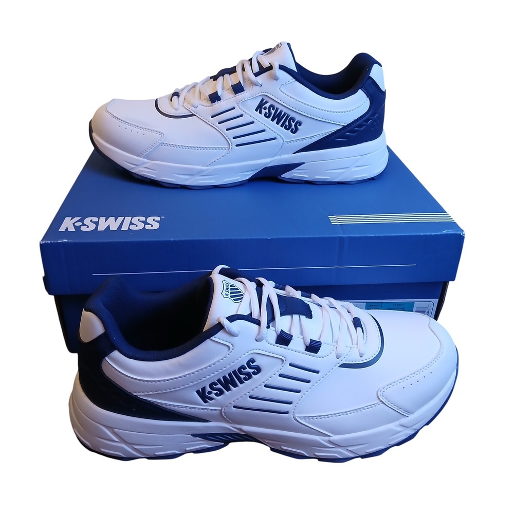 K-Swiss Fario Mens Sneakers White Navy Blue Athletic Shoes 1918803 Size 12 NEW